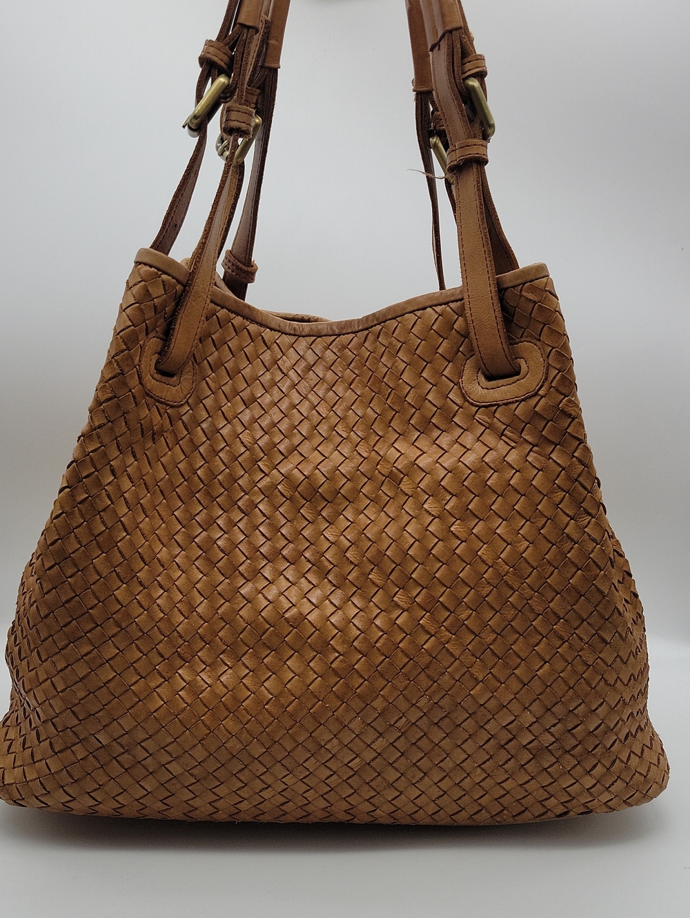 Woven Tote Shoulder Bag in Tan